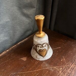 Vintage Bohemia White Gold Heart Glass Bell - Czechoslovakia Czech